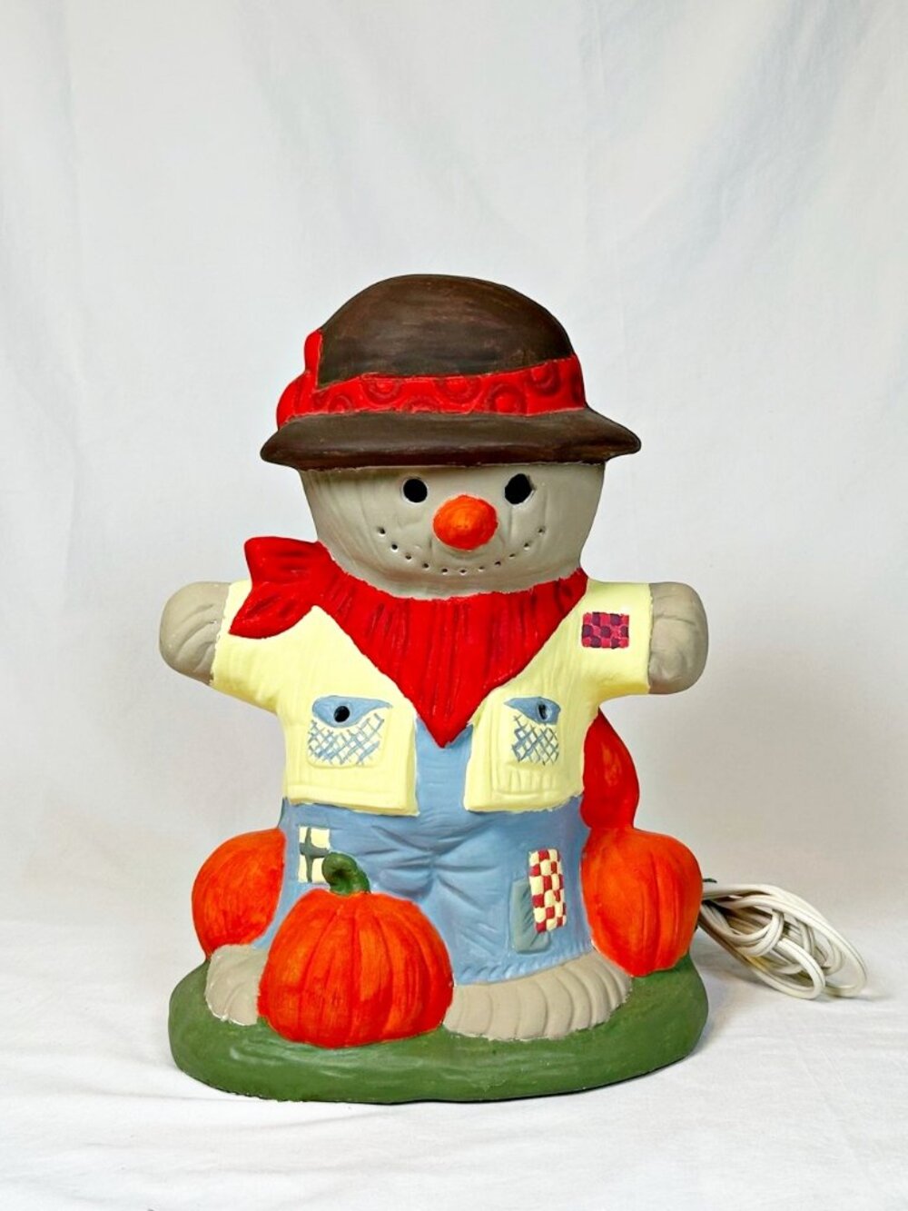 Vintage Atlantic Mold 12" Ceramic Halloween Fall Autumn Lighted Scarecrow